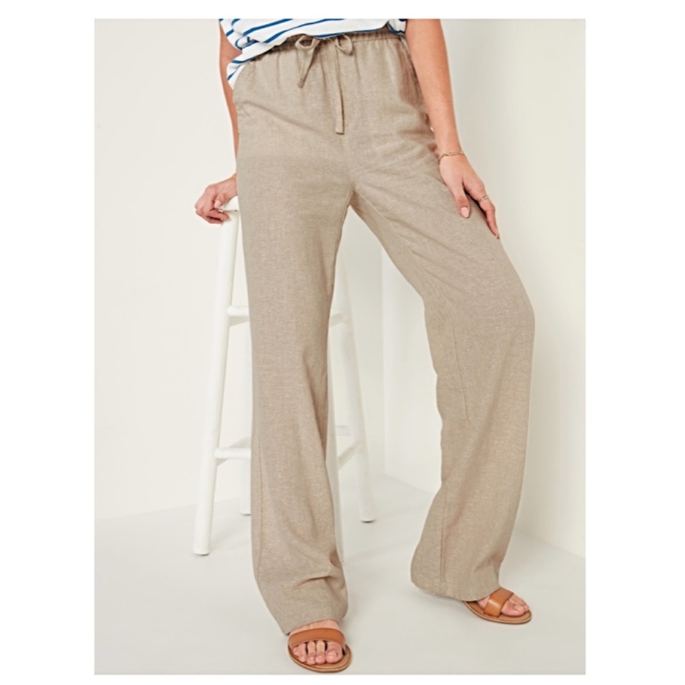 🔥Old NavyLinen Blend “Light & Airy” High-Waisted Wide-Leg Pant Comfy! NWT’S-$40
